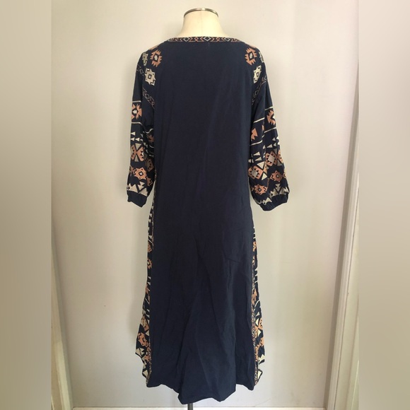 VELZERA Bohemian Embroidered Midi Dress with Pockets - Picture 2 of 6